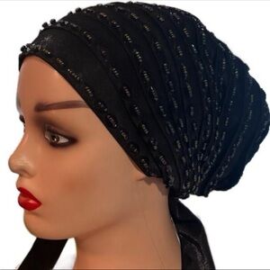 Black Beaded Headscarf